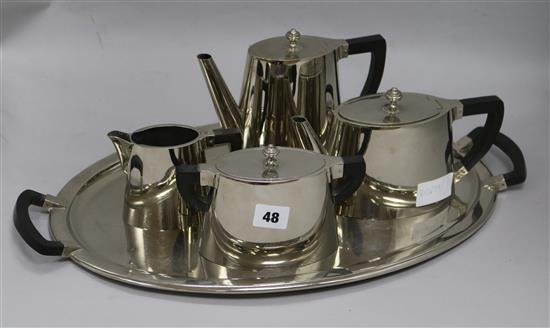 A 4-piece art deco tea set and tray W.52cm